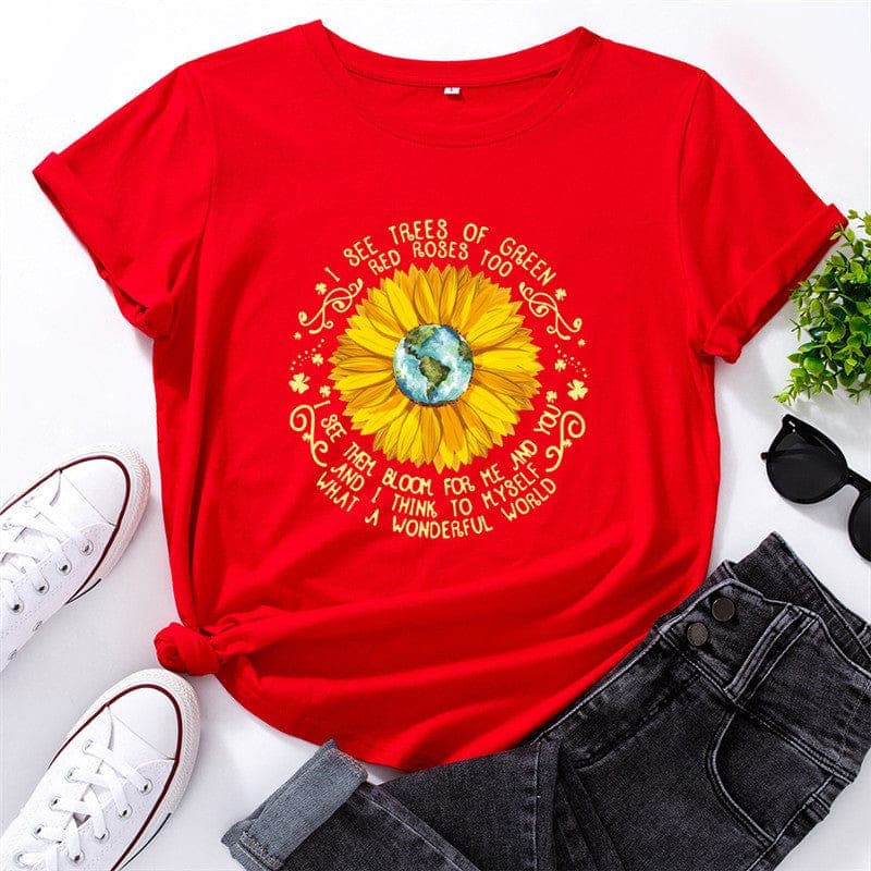 What a Wonderful World Quote Daisy T-Shirt Buddhatrends