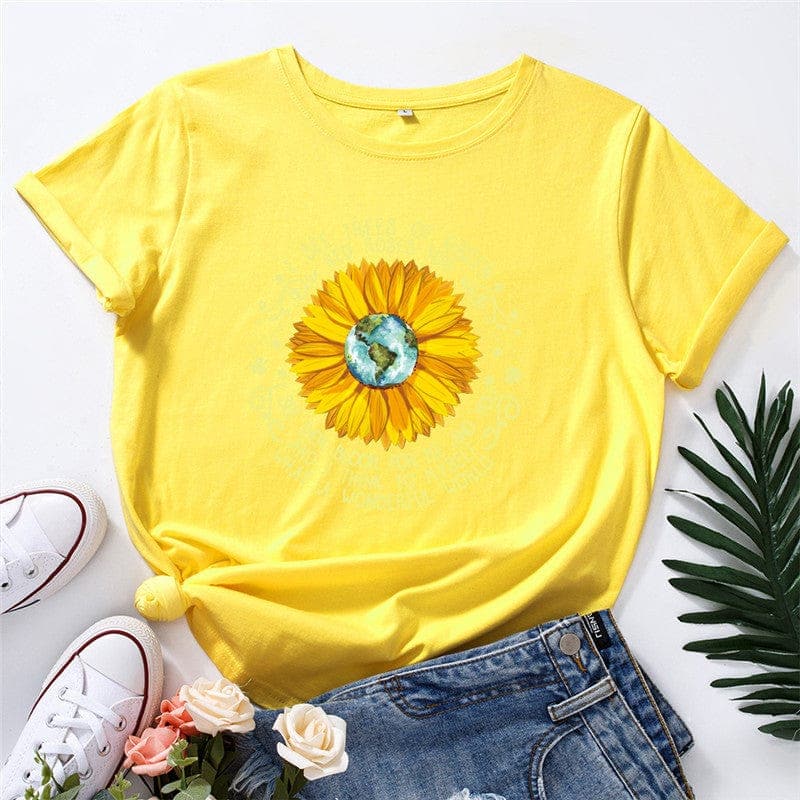 What a Wonderful World Quote Daisy T-Shirt Buddhatrends