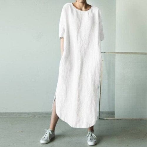 Alba Loose Cotton Linen Dress Buddhatrends