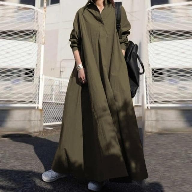 Elaine Army Green Shirt Dress Buddhatrends