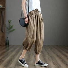 Day in Bali High Waist 3/4 Linen Pants Buddhatrends