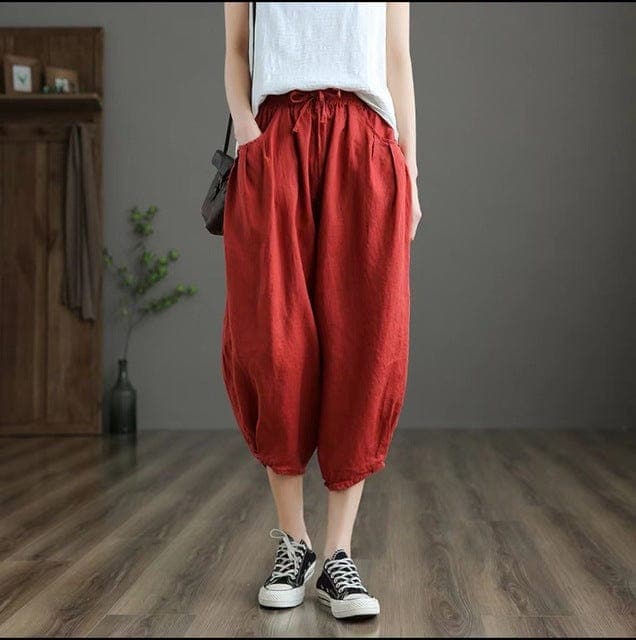 Day in Bali High Waist 3/4 Linen Pants Buddhatrends