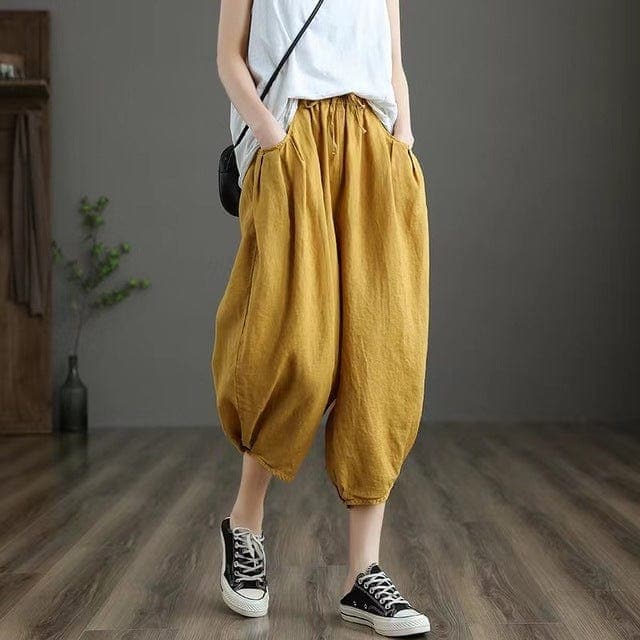 Day in Bali High Waist 3/4 Linen Pants Buddhatrends