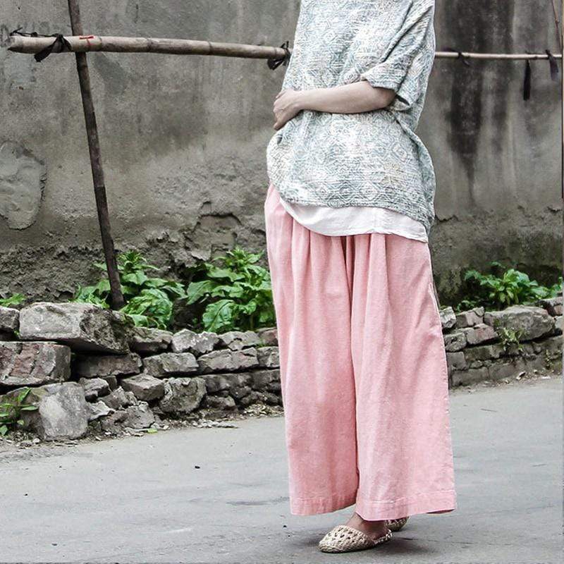 Pink Cotton Linen Palazzo Pants | Lotus Buddhatrends