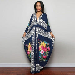 Pura Vida Navy Floral Kaftan Dress Buddhatrends