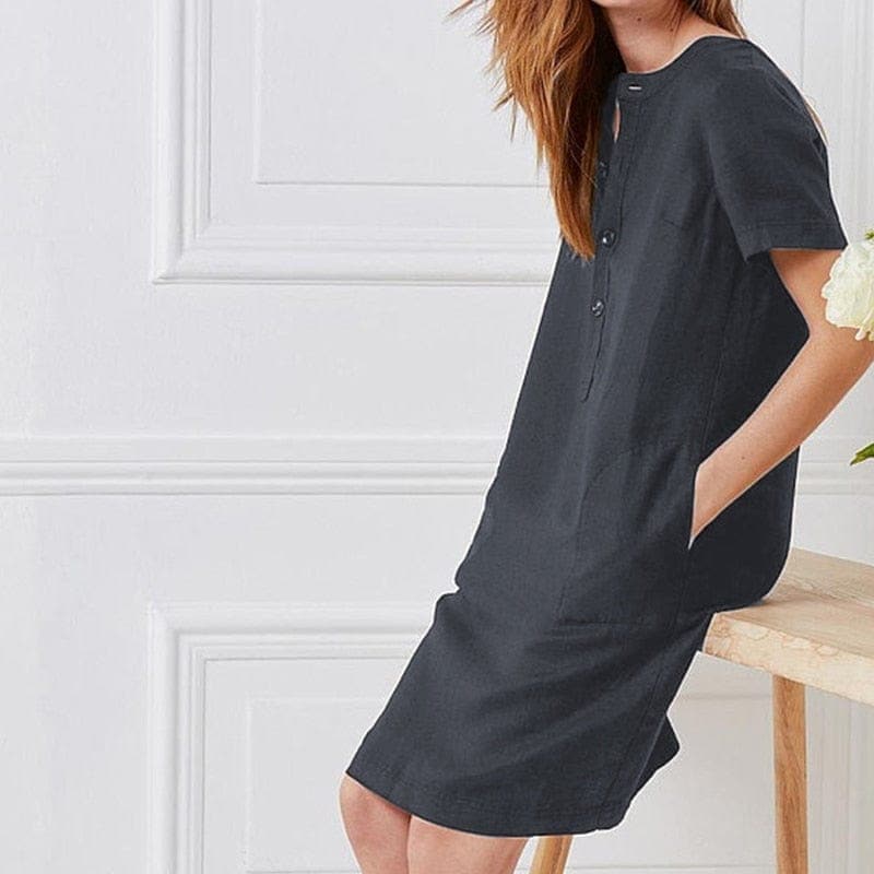 Pure Modesty Short Sleeve Button Dress Buddhatrends