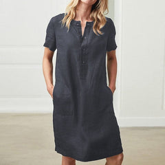 Pure Modesty Short Sleeve Button Dress Buddhatrends