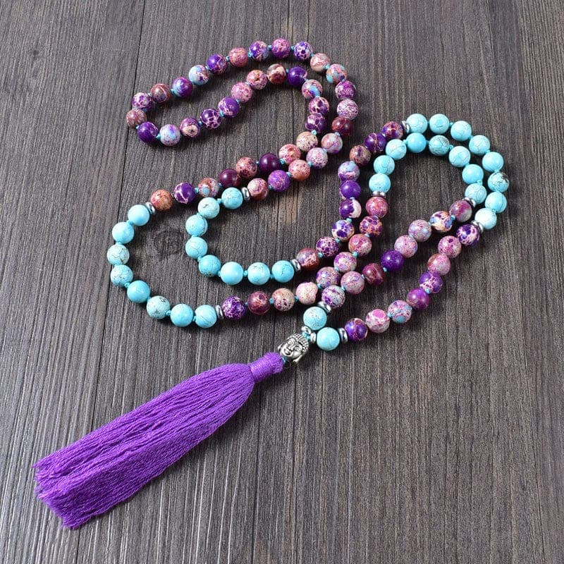 Purple Jasper 108 Mala Beads Tassel Necklace Buddhatrends