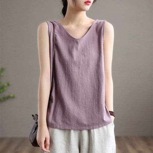 Mimi Cotton Linen V-neck Tank Top Buddhatrends