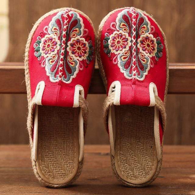 Asian Embroidery Hemp & Cotton Loafers Buddhatrends