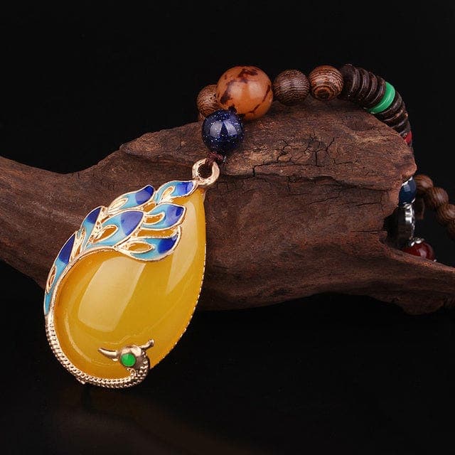 Royal Peacock On Resin Tibetan Sandalwood Necklace Buddhatrends