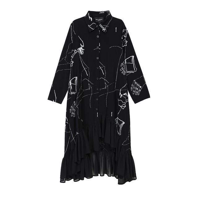 Abstract Black and White Ruffled Shirt Dress | Millennials dylinoshop