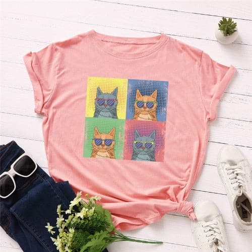 Graphic Kitten O Neck Tee Buddhatrends