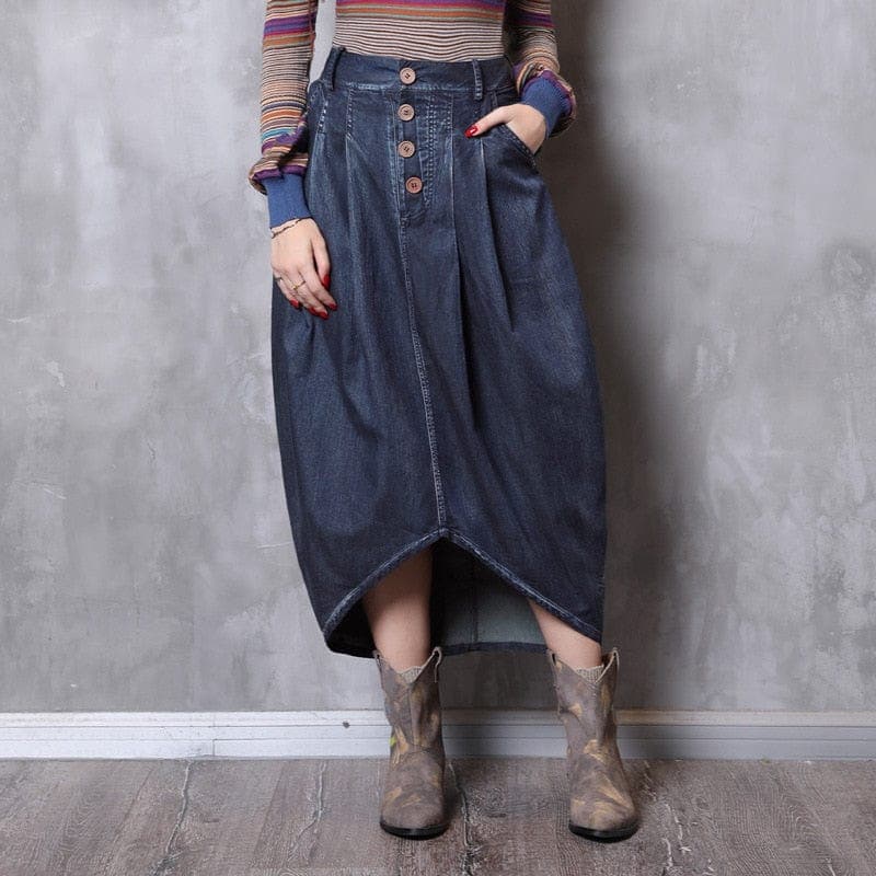 Asymmetrical High Waist Denim Skirt Buddhatrends