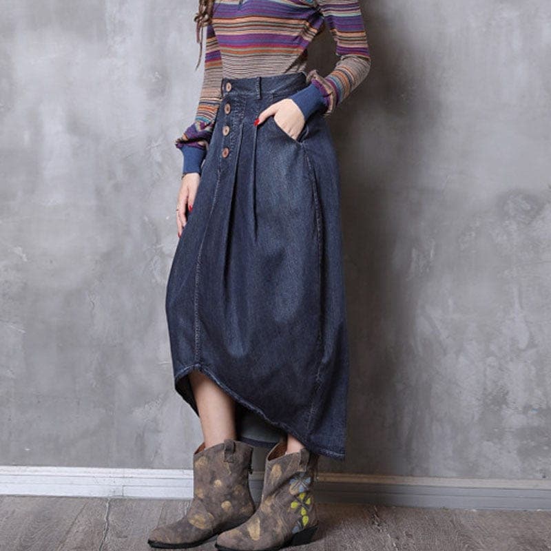 Asymmetrical High Waist Denim Skirt Buddhatrends