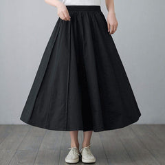 High Waist Cotton Linen Pleated Skirt Buddhatrends