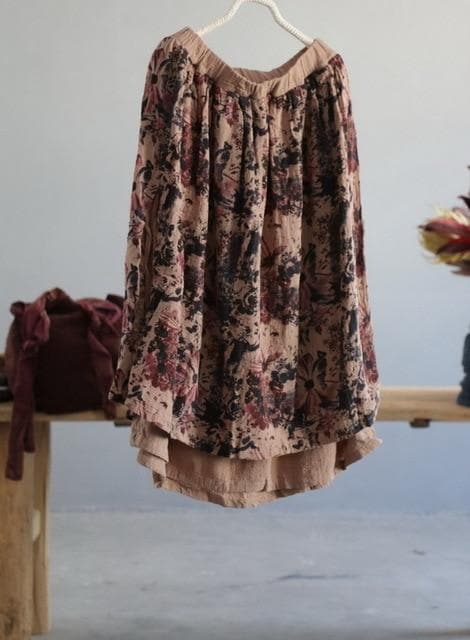 Anita Floral Cotton Linen Skirt Buddhatrends