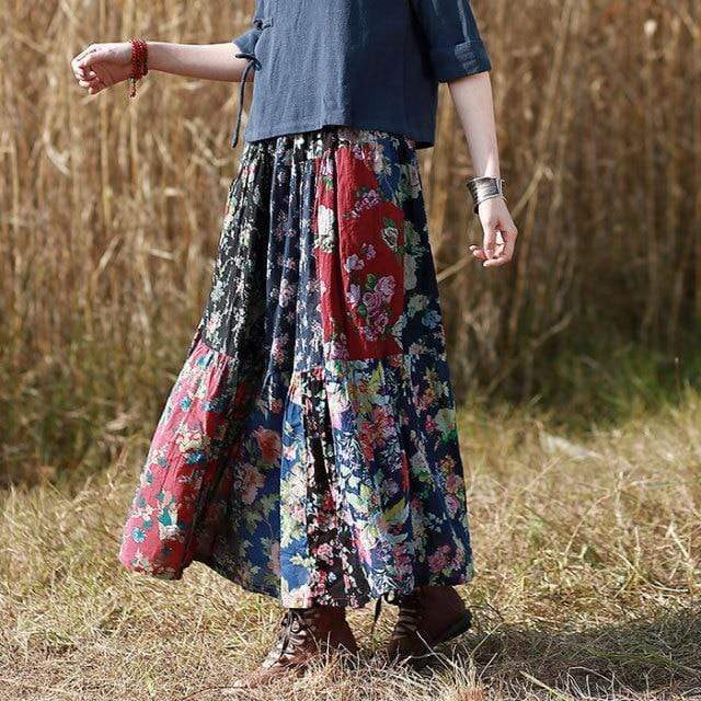 Floral Random Patchwork Skirt Buddhatrends