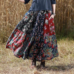 Floral Random Patchwork Skirt Buddhatrends