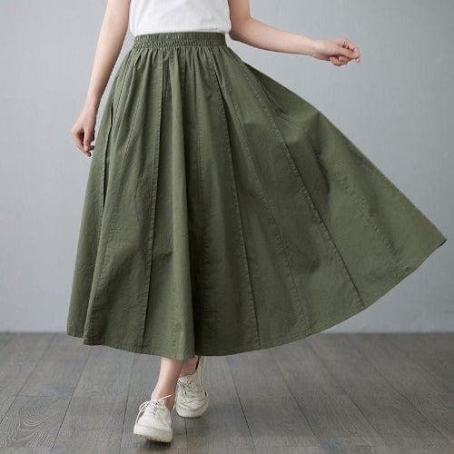 High Waist Cotton Linen Pleated Skirt Buddhatrends