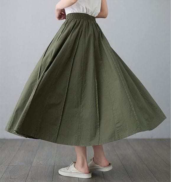 High Waist Cotton Linen Pleated Skirt Buddhatrends