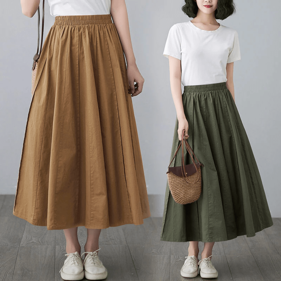 High Waist Cotton Linen Pleated Skirt Buddhatrends