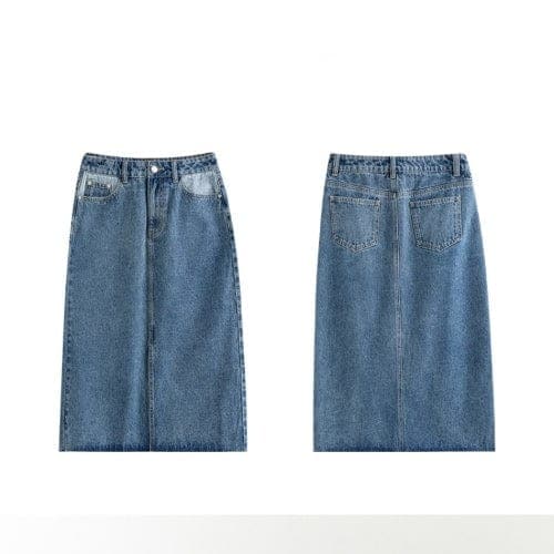 Holly Blue Denim Front Split Skirt Buddhatrends