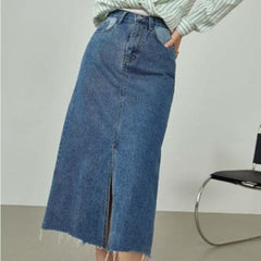 Holly Blue Denim Front Split Skirt Buddhatrends