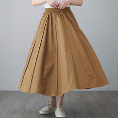 High Waist Cotton Linen Pleated Skirt Buddhatrends