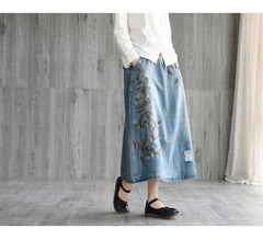 Rhea Floral Embroidered Denim Skirt Buddhatrends