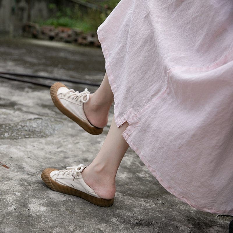 Soft Pink Linen Midi Skirt Buddhatrends