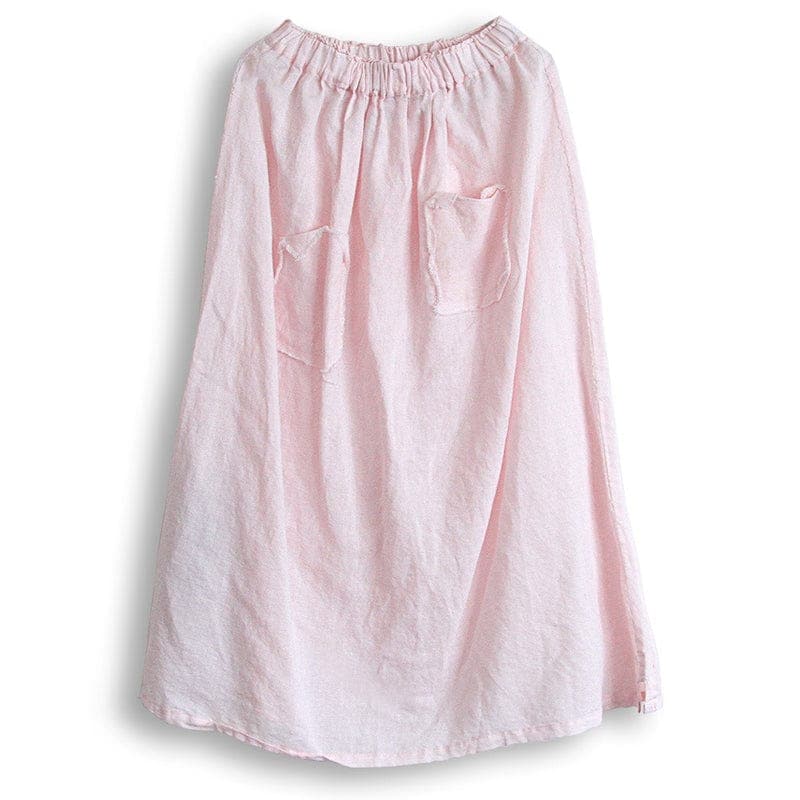 Soft Pink Linen Midi Skirt Buddhatrends