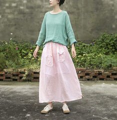 Soft Pink Linen Midi Skirt Buddhatrends