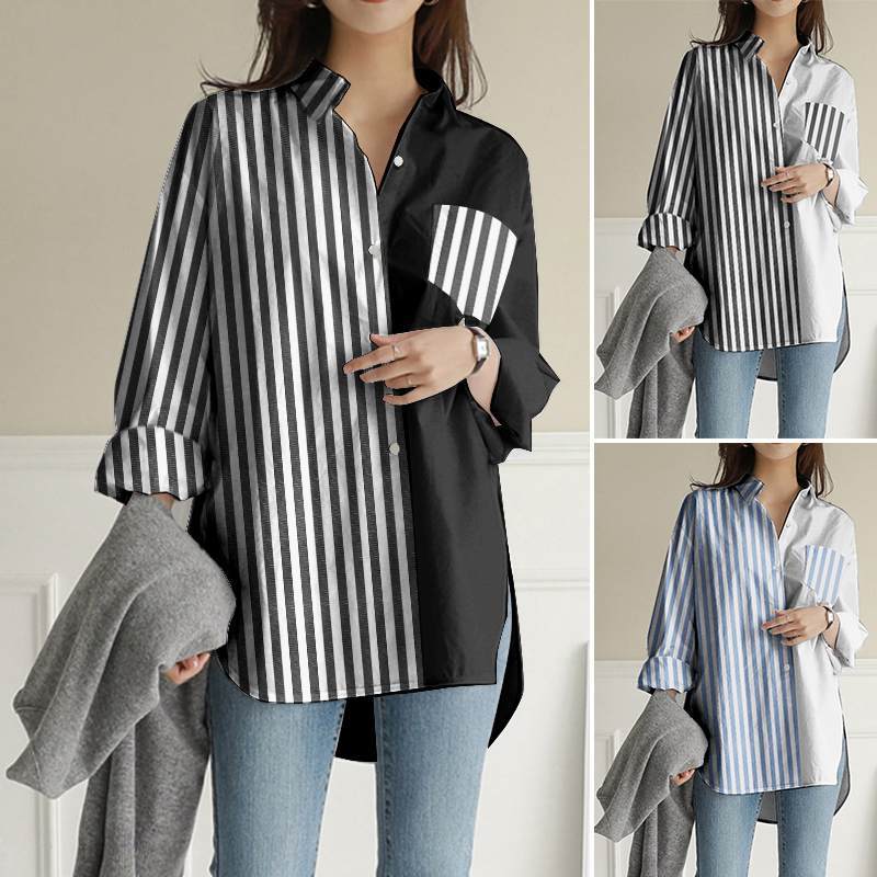 Striped Korean Patchwork Shirt Buddhatrends