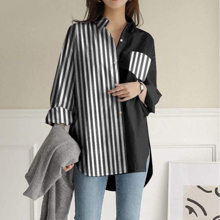 Striped Korean Patchwork Shirt Buddhatrends