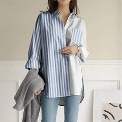 Striped Korean Patchwork Shirt Buddhatrends