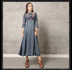 Swan Embroidered Denim Dresses Buddhatrends