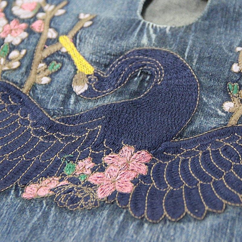 Swan Embroidered Denim Dresses Buddhatrends