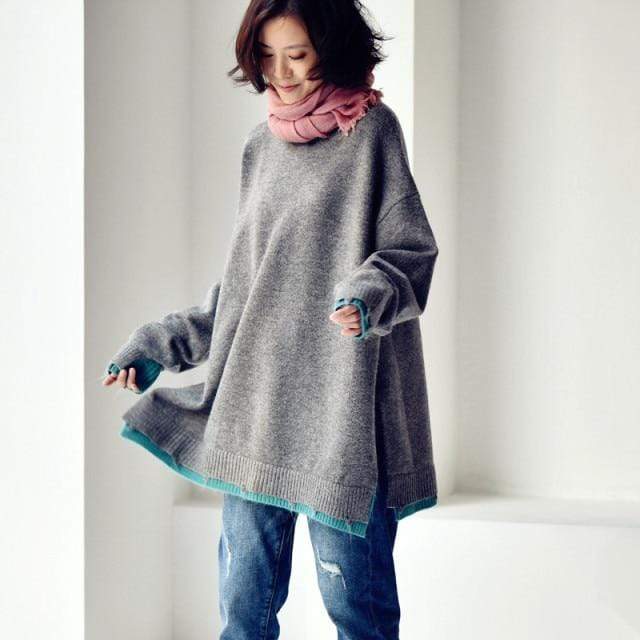 Hazel Contrast Color Sweater Buddhatrends