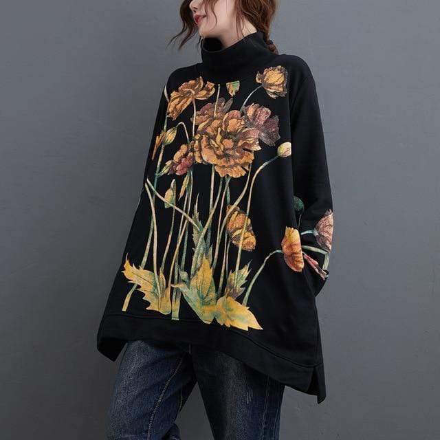 Abstract Flowers Turtleneck Sweater dylinoshop