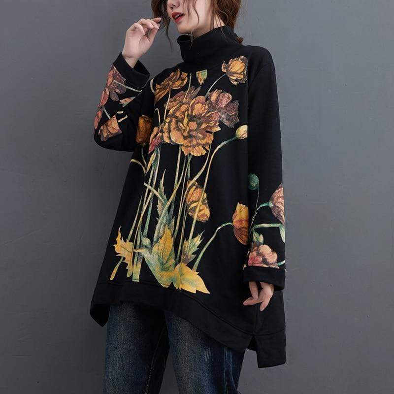 Abstract Flowers Turtleneck Sweater dylinoshop