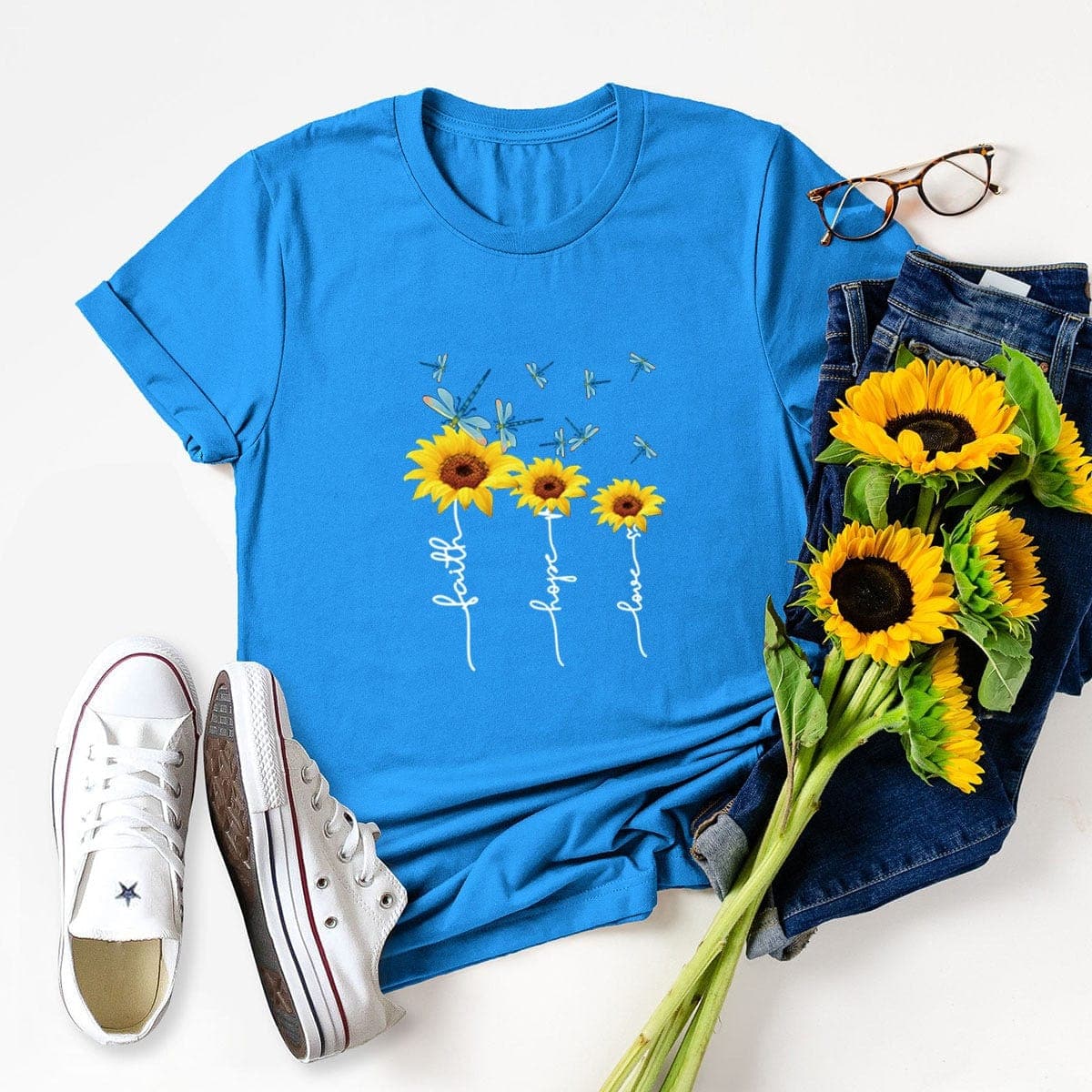 Faith Hope Love Daisy Flowers T-Shirt Buddhatrends