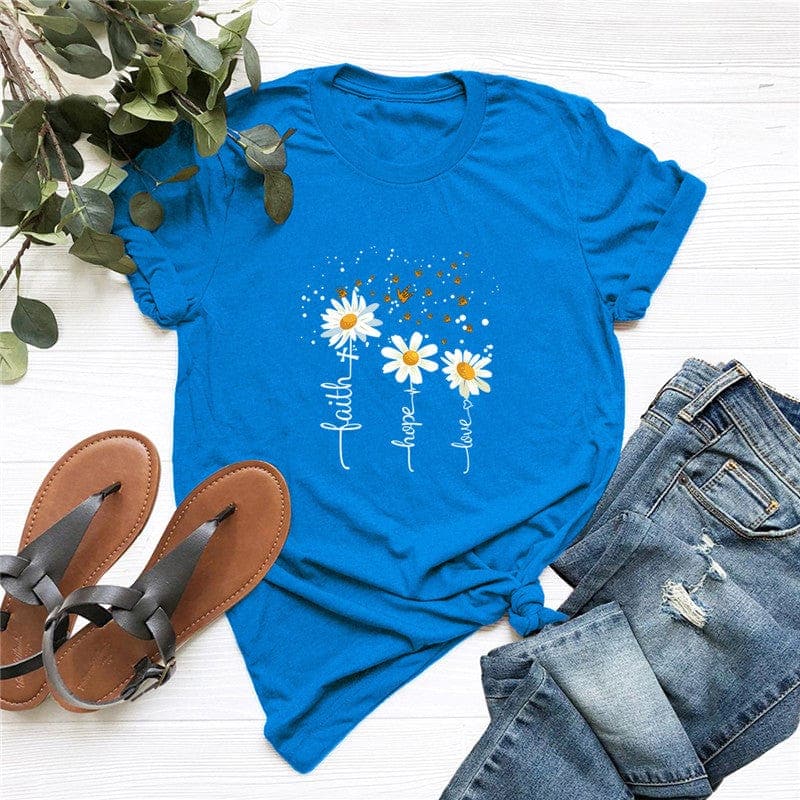 Faith Hope Love Daisy Flowers T-Shirt Buddhatrends