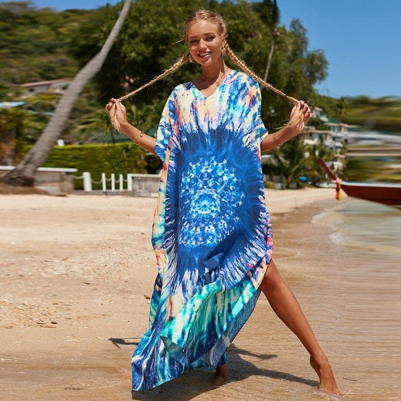 Tie Dye Waves Kaftan Dress Buddhatrends