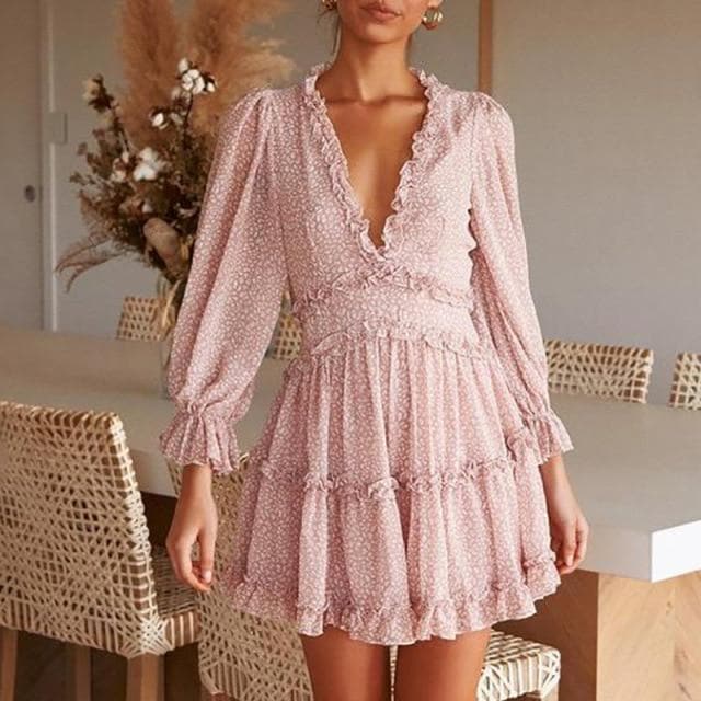 Mabel Puff Sleeve Ruffle Boho Dress Buddhatrends