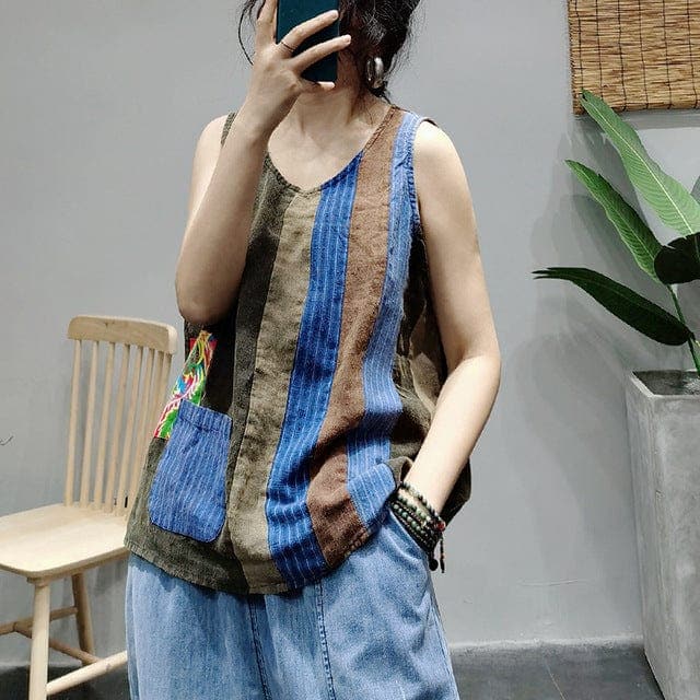 Striped Patchwork Hippie Tank Top Buddhatrends