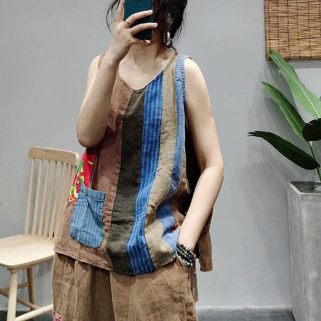 Striped Patchwork Hippie Tank Top Buddhatrends