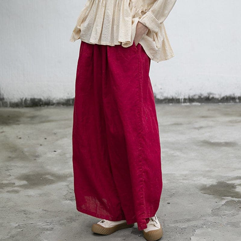 Vibrant Red Cotton Linen Palazzo Pants | Lotus Buddhatrends