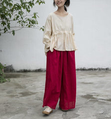 Vibrant Red Cotton Linen Palazzo Pants | Lotus Buddhatrends