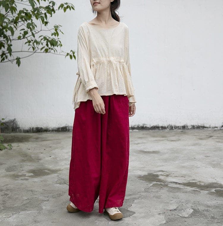 Vibrant Red Cotton Linen Palazzo Pants | Lotus Buddhatrends